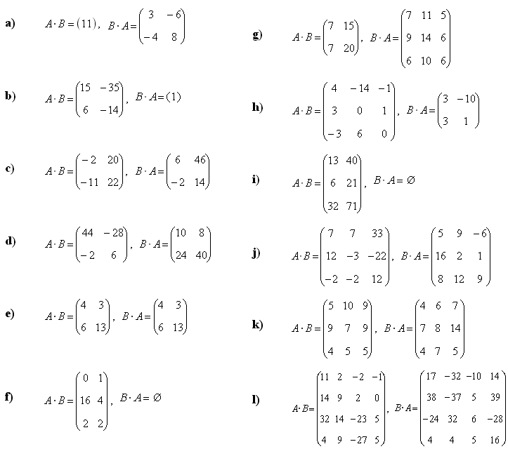 Sum, difference and product of matrices - Answers to Exercise 2